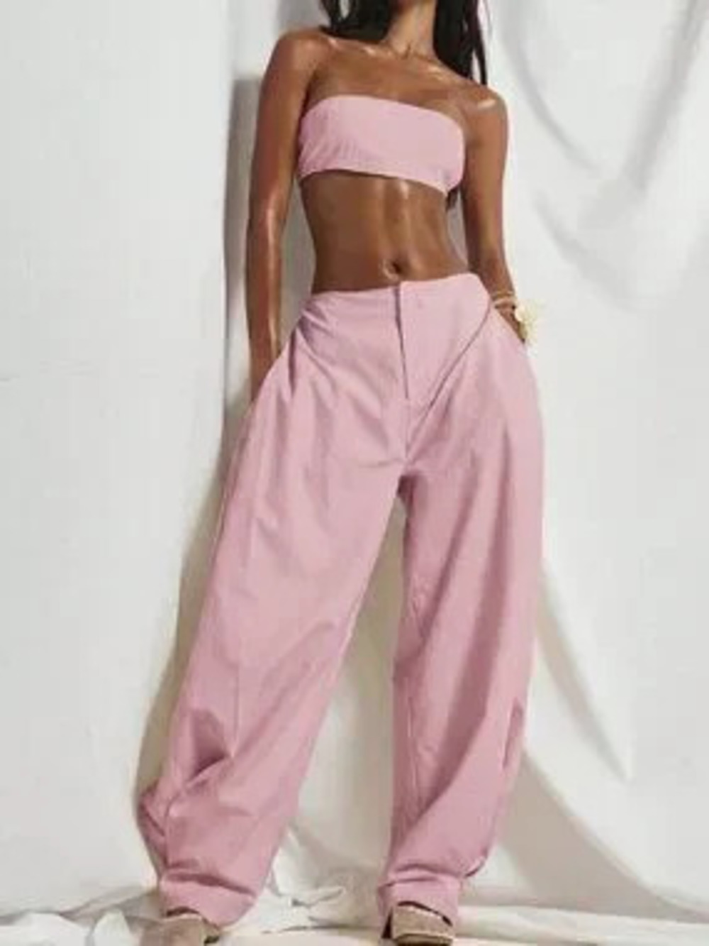 ZARA Baby Pink Women's cropped top and pant set